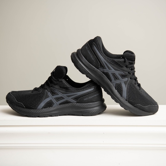 ASICS Gel-Contend 7 Men 9 / Wom 10.5 Triple Black Athletic Running Walking Shoes - Picture 1 of 7